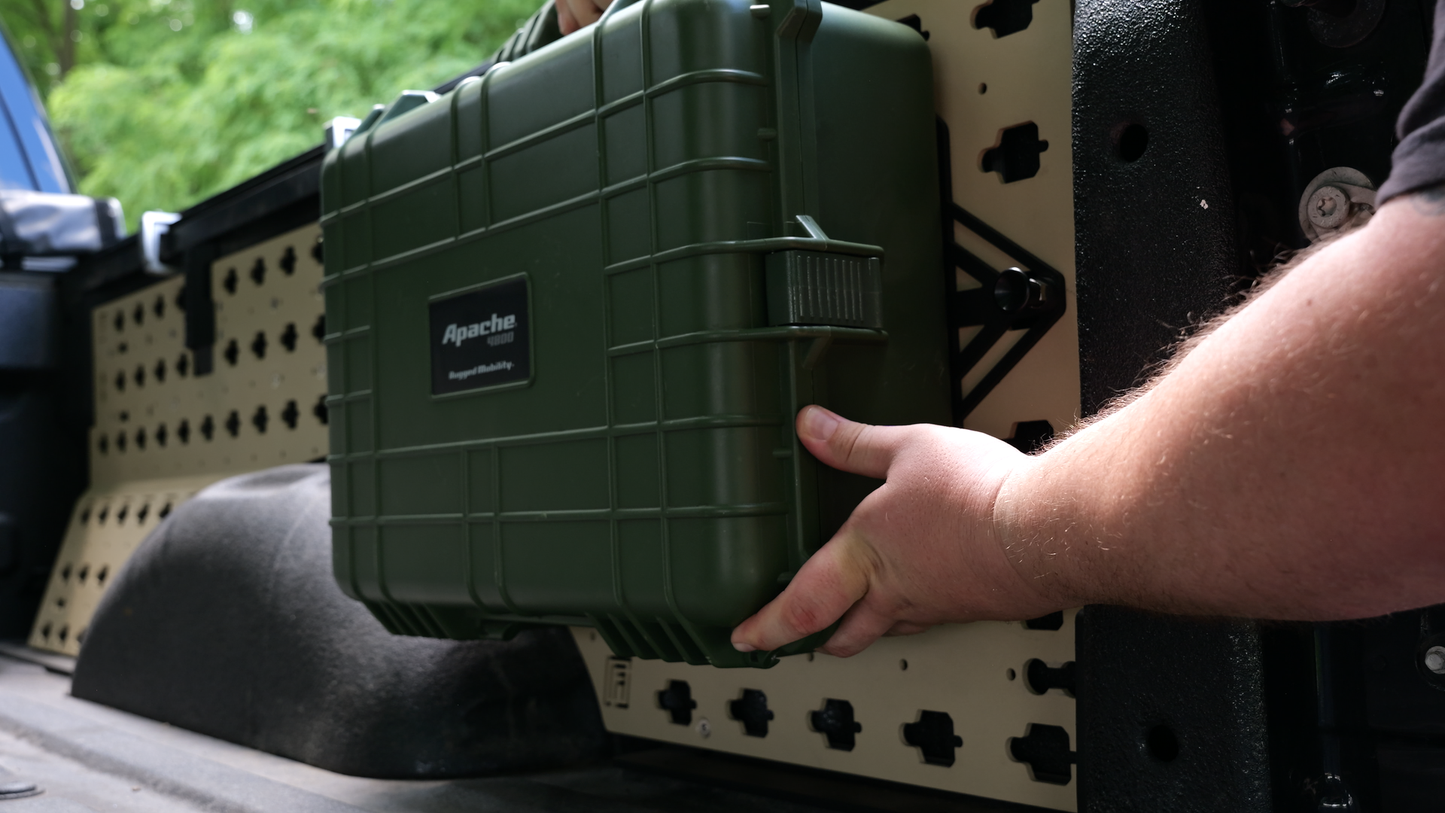 Forged Authority MOBUL F-150 Front Side Panel, used to securely store tools and gear in your truck bed, featuring a Forged Authority Hard Case Mount.
