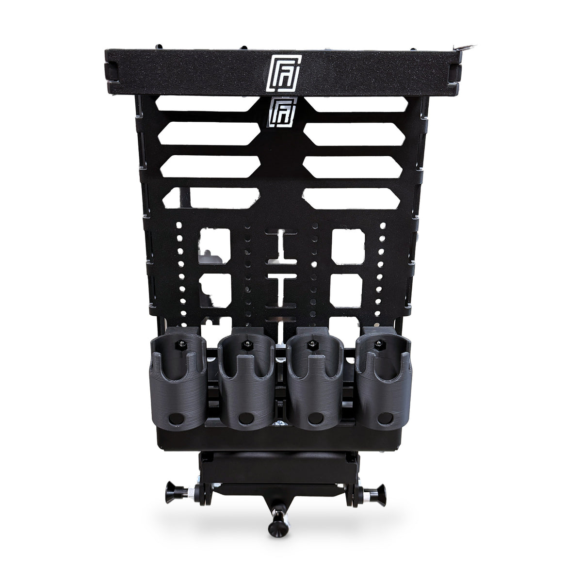 MOBUL Fishing Rod Holder, front view, empty, on white.