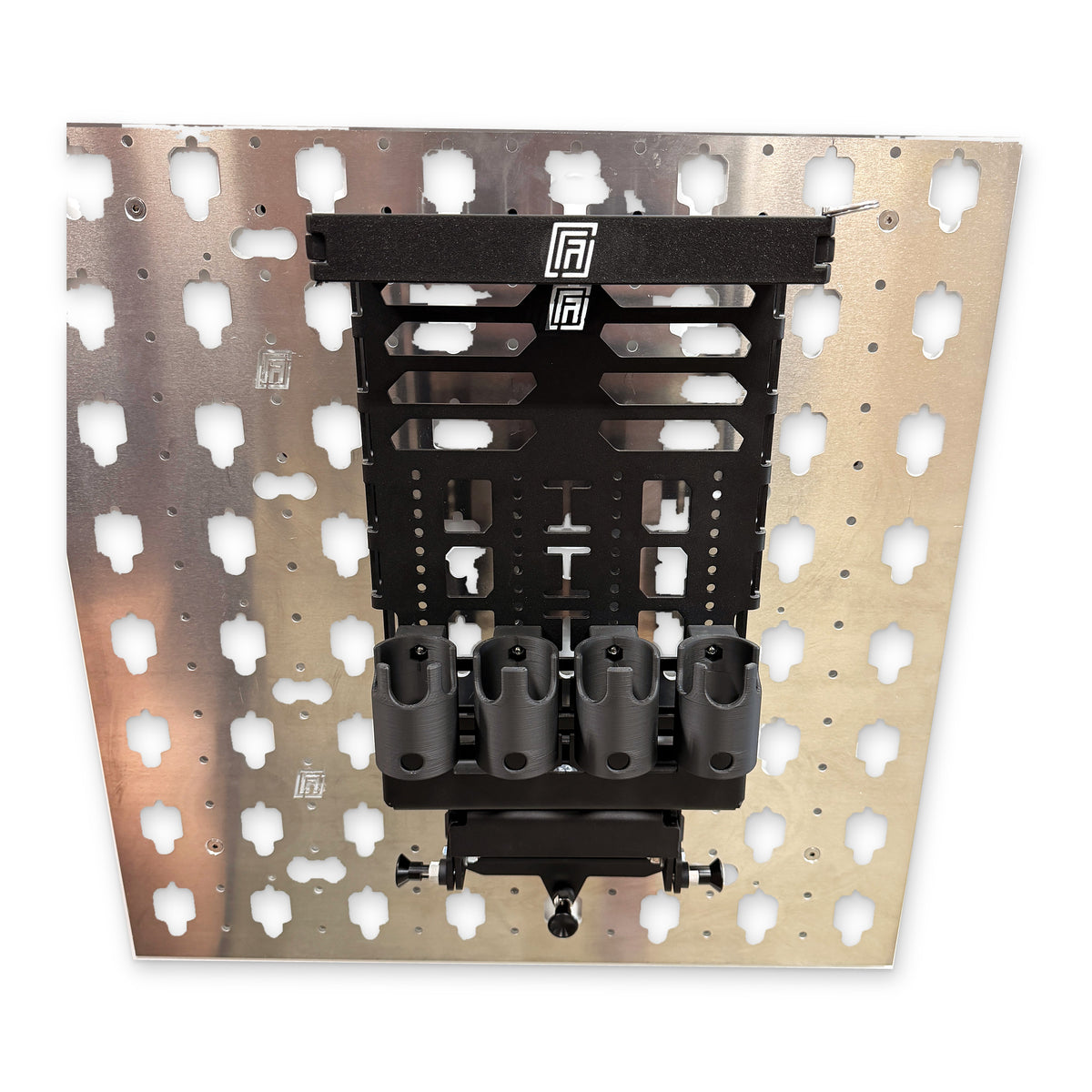 MOBUL Fishing Rod Holder, front view, empty, on a MOBUL panel.