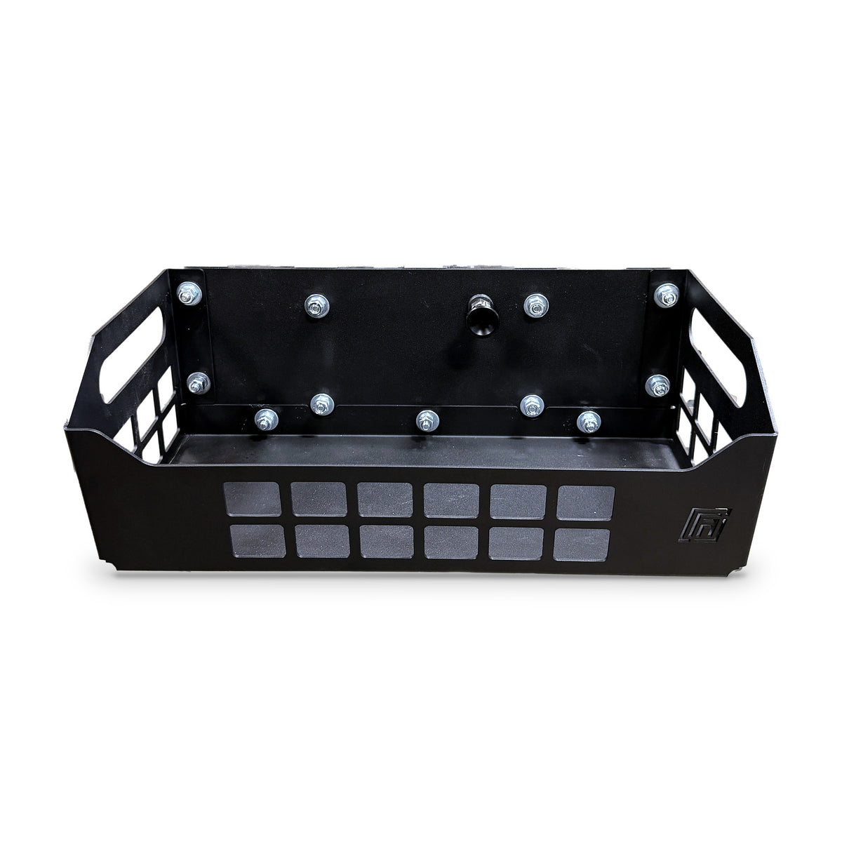 MOLLE Basket, front view, empty, on white.