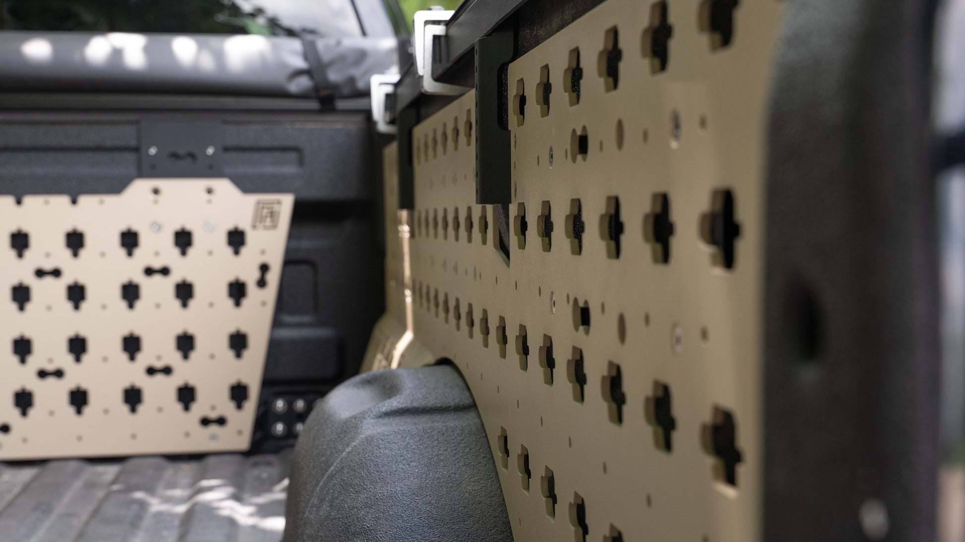 Forged Authority Tan MOBUL F-150 Side Panels , used to securely store tools and gear in your truck bed.