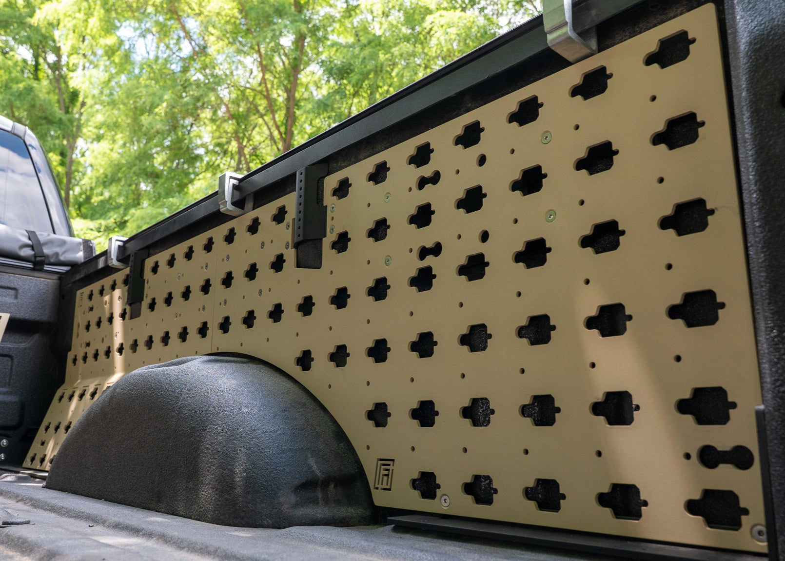 Forged Authority Tan MOBUL F-150 Side Panels , used to securely store tools and gear in your truck bed.
