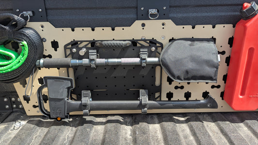 Tool organizer on a truck bed with tools and equipment