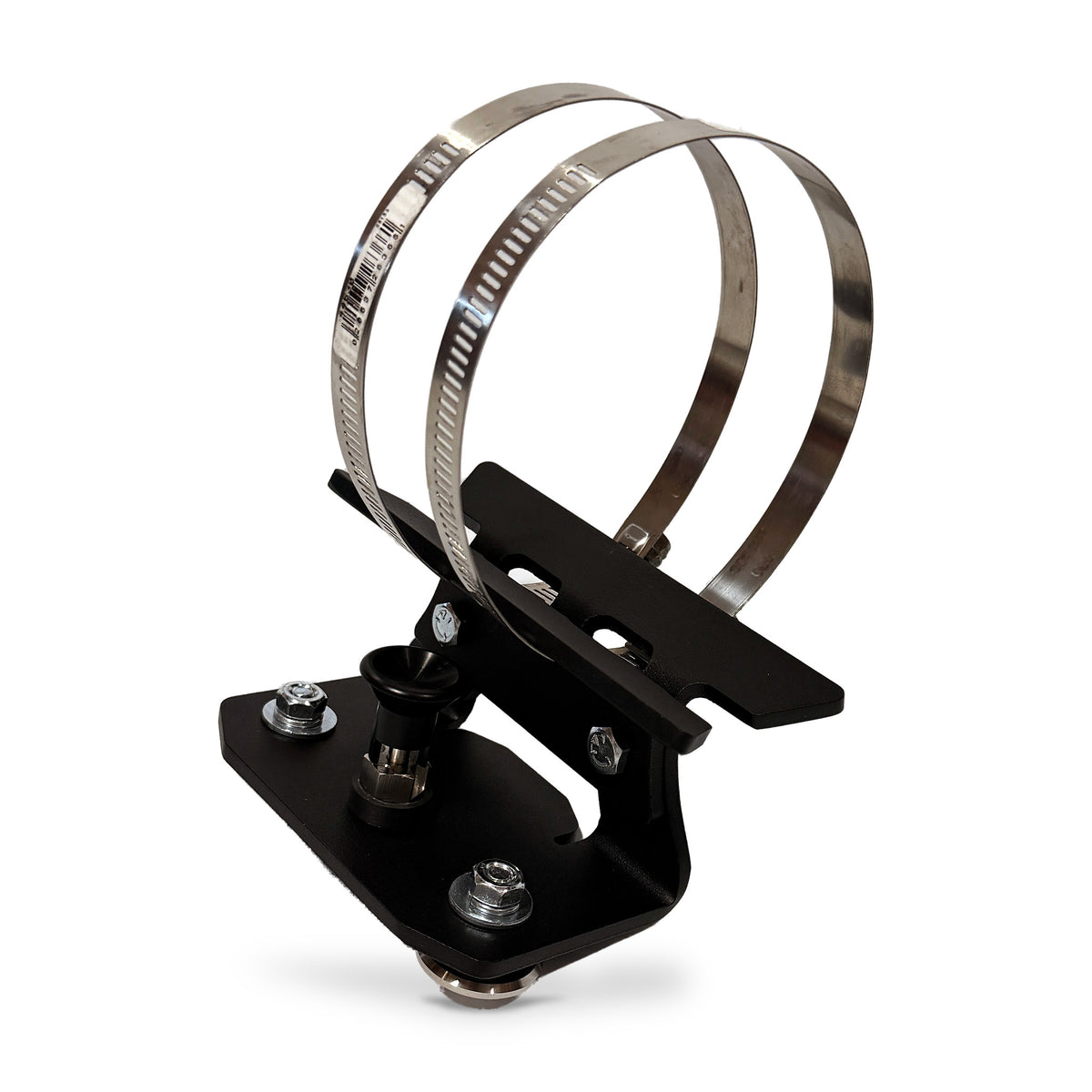 Fire Extinguisher Mount, 3/4 view, mount only, on white.