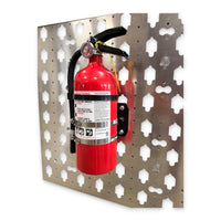 Fire Extinguisher Mount, front view with extinguisher on a MOBUL panel.