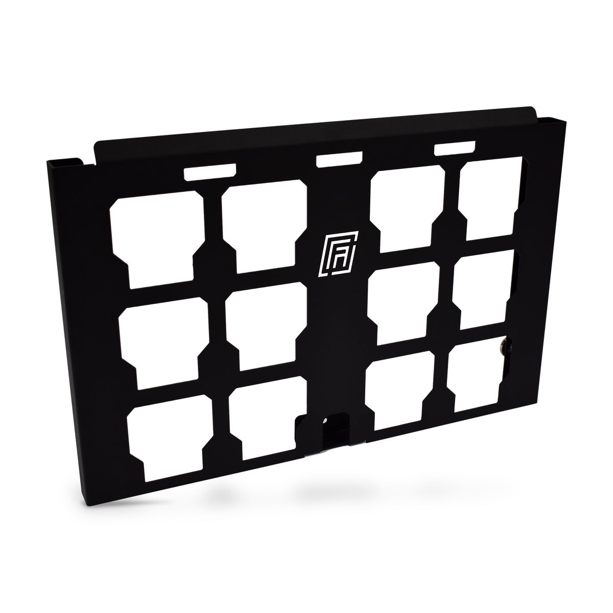 MOBUL Adapter Plate | Compatible with Milwaukee PACKOUT, wide plate, 3/4 view, studio, on white.
