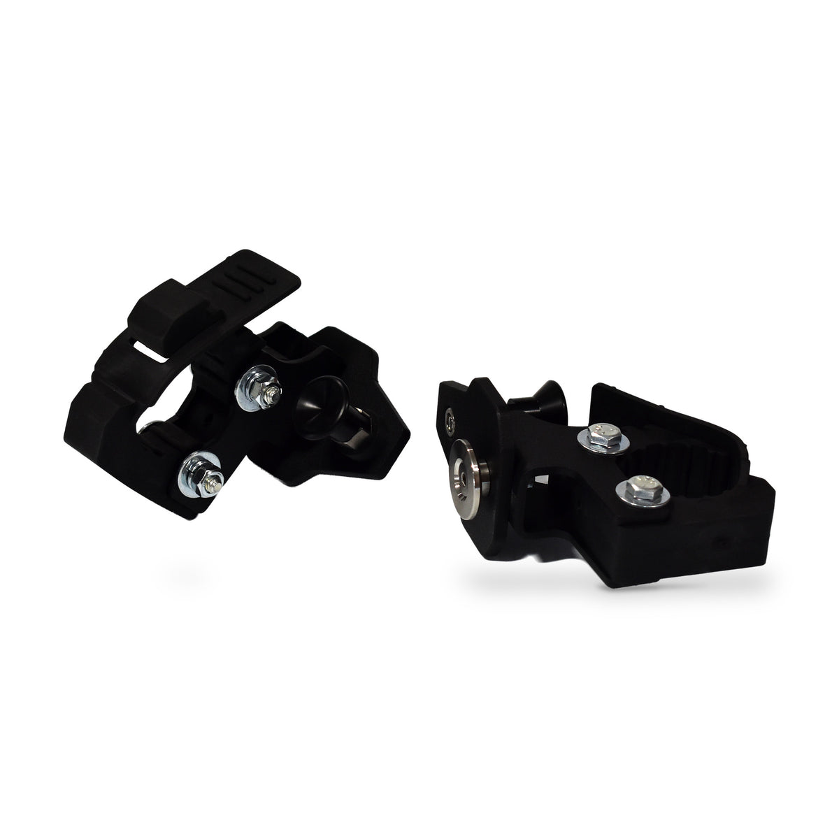 MOBUL QuikFist Riser Clamps (Pair), pair, open clamps, top 3/4 view, on white.